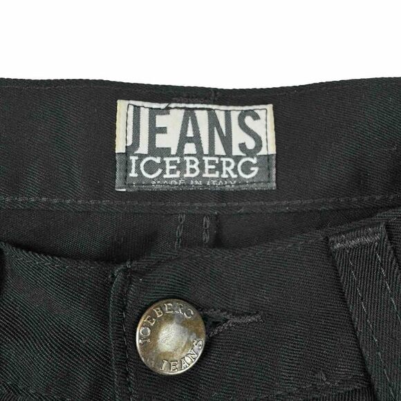 Iceberg Jeans 31 Vintage Black Jeans Rhinestone Trim Denim Y2K Glam - Picture 3 of 14
